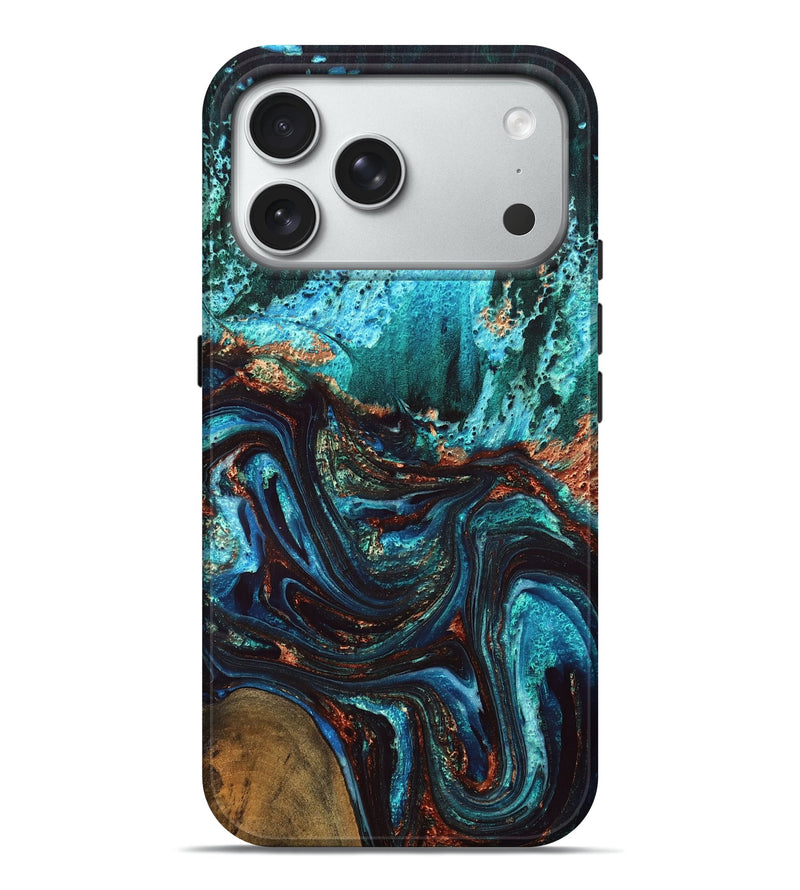 iPhone 18 Pro Max Wood Live Edge Phone Case - Guy (Teal & Gold, 832173)