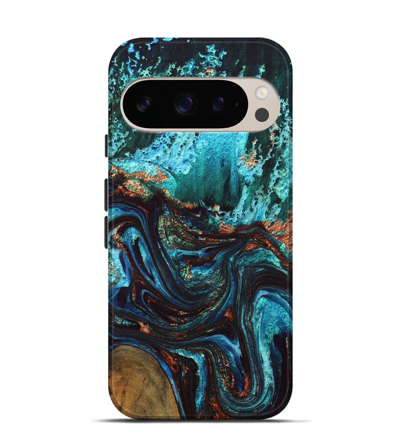 Pixel 10 Pro Wood Live Edge Phone Case - Guy (Teal & Gold, 832173)
