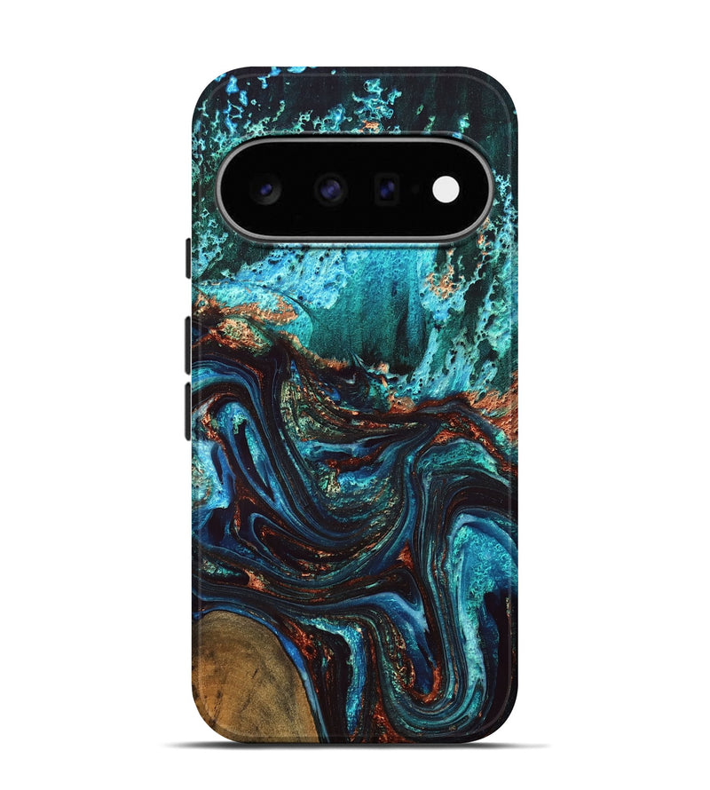 Pixel 11 Pro Wood Live Edge Phone Case - Guy (Teal & Gold, 832173)