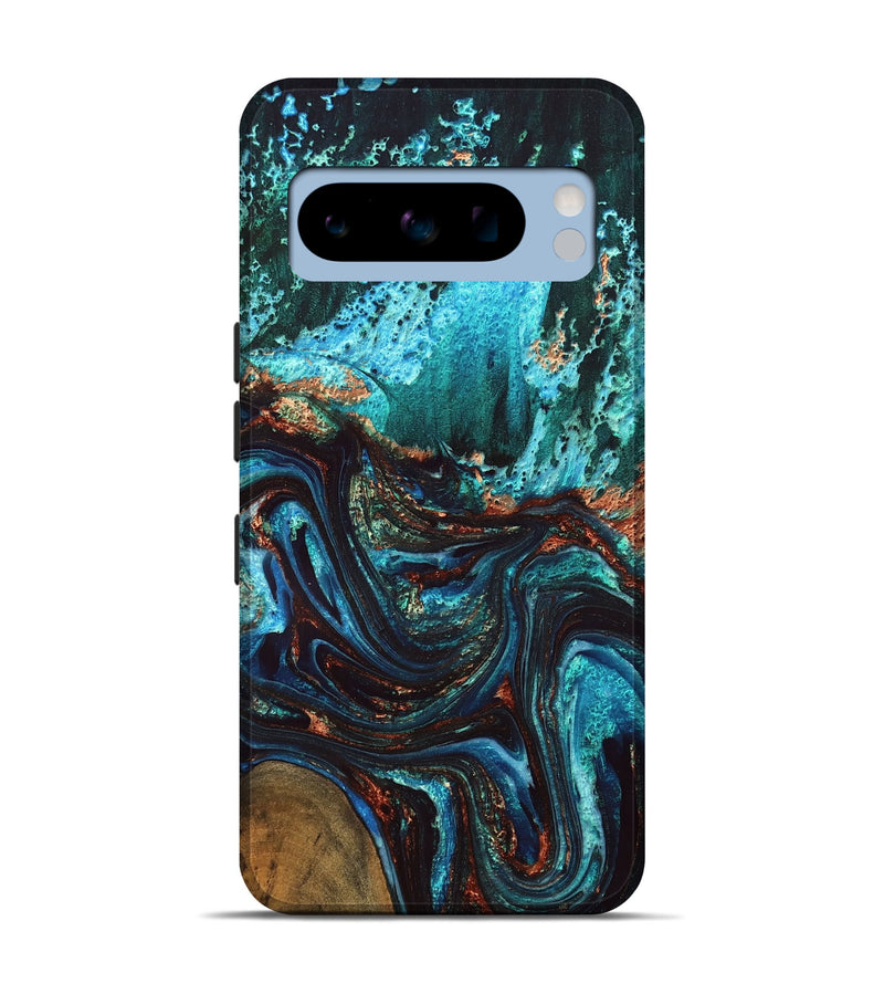 Pixel 8 Pro Wood Live Edge Phone Case - Guy (Teal & Gold, 832173)