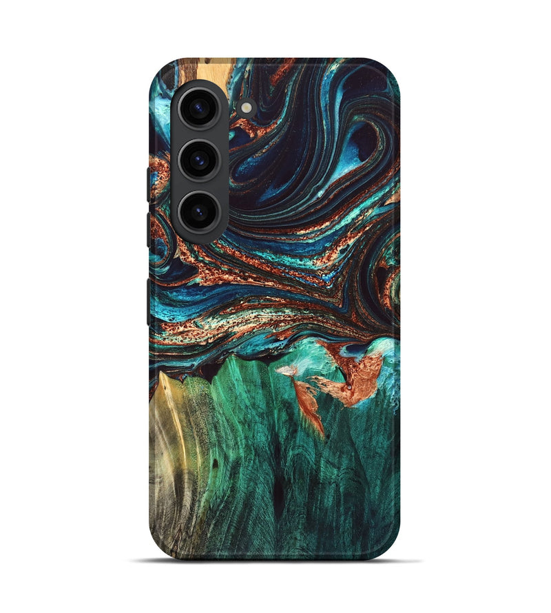 Galaxy S23 Wood Live Edge Phone Case - Quiana (Teal & Gold, 832175)