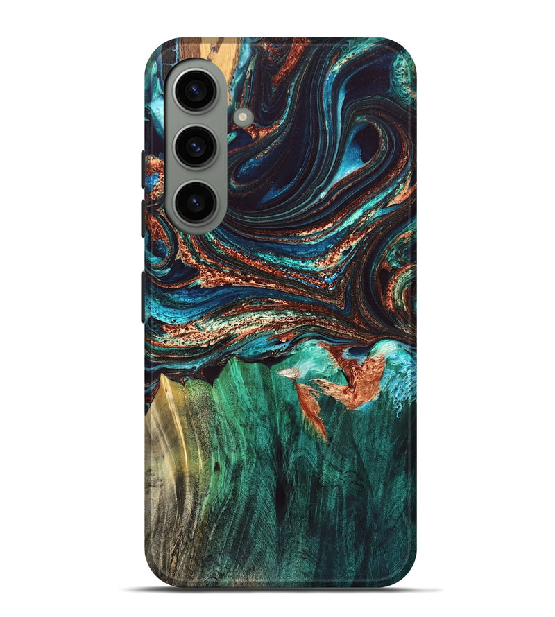 Galaxy S24 Plus Wood Live Edge Phone Case - Quiana (Teal & Gold, 832175)