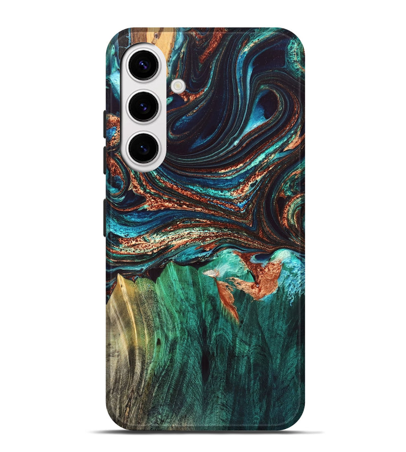 Galaxy S25 Plus Wood Live Edge Phone Case - Quiana (Teal & Gold, 832175)