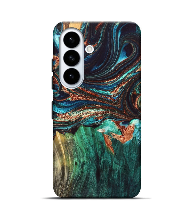 Galaxy S26 Wood Live Edge Phone Case - Quiana (Teal & Gold, 832175)