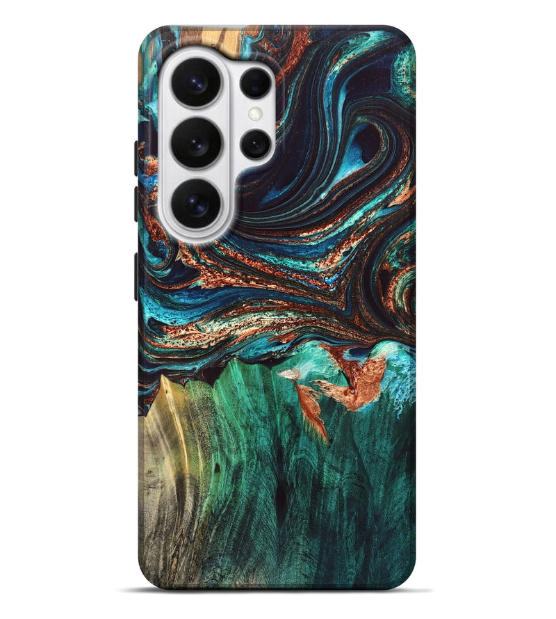 Galaxy S26 Ultra Wood Live Edge Phone Case - Quiana (Teal & Gold, 832175)
