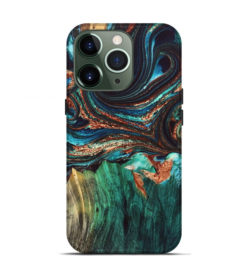 iPhone 13 Pro Wood Live Edge Phone Case - Quiana (Teal & Gold, 832175)