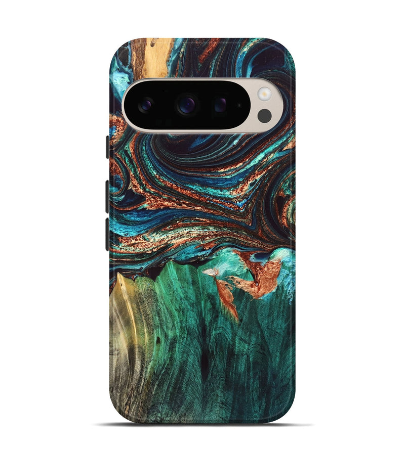 Pixel 10 Wood Live Edge Phone Case - Quiana (Teal & Gold, 832175)