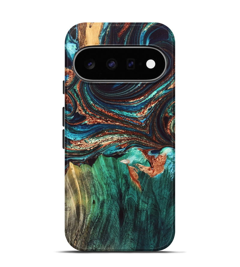 Pixel 11 Pro Wood Live Edge Phone Case - Quiana (Teal & Gold, 832175)