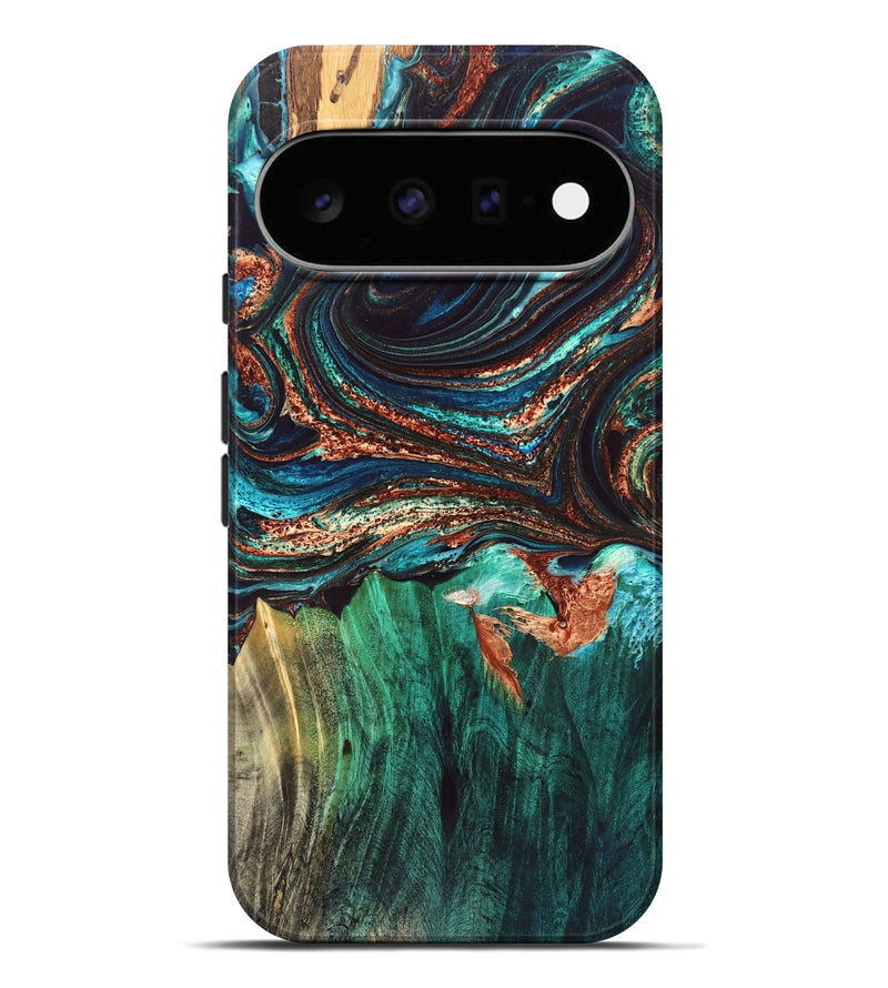 Pixel 11 Pro XL Wood Live Edge Phone Case - Quiana (Teal & Gold, 832175)