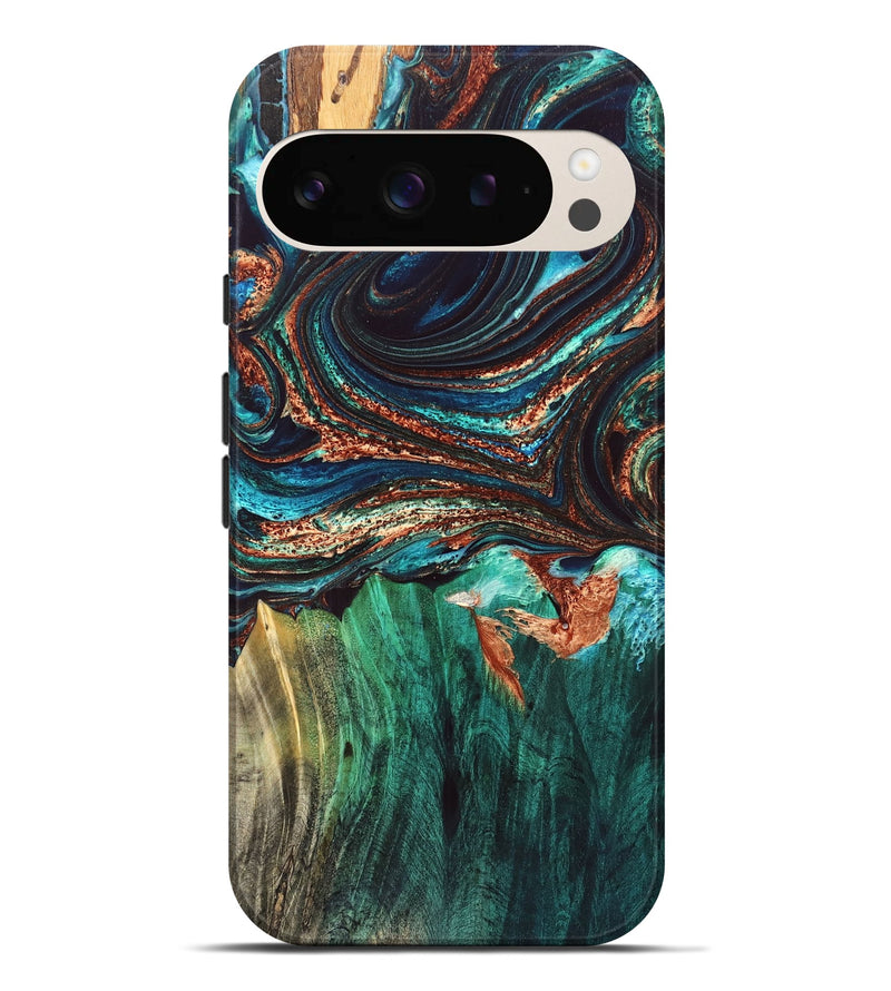 Pixel 9 Pro XL Wood Live Edge Phone Case - Quiana (Teal & Gold, 832175)
