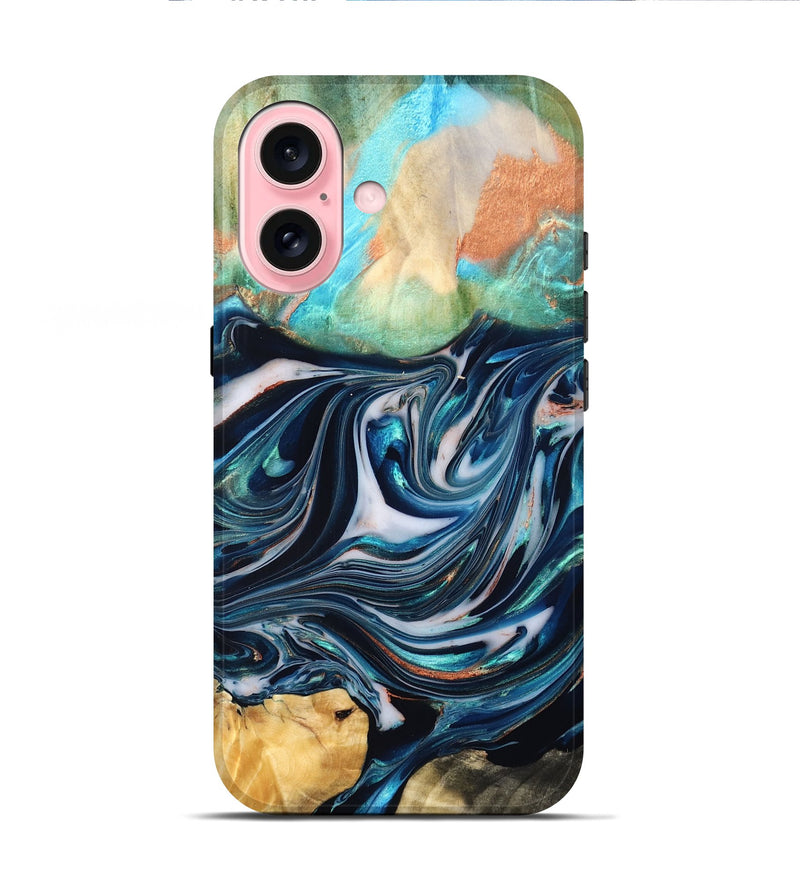 iPhone 16 Wood Live Edge Phone Case - Sommer (Blue, 832176)
