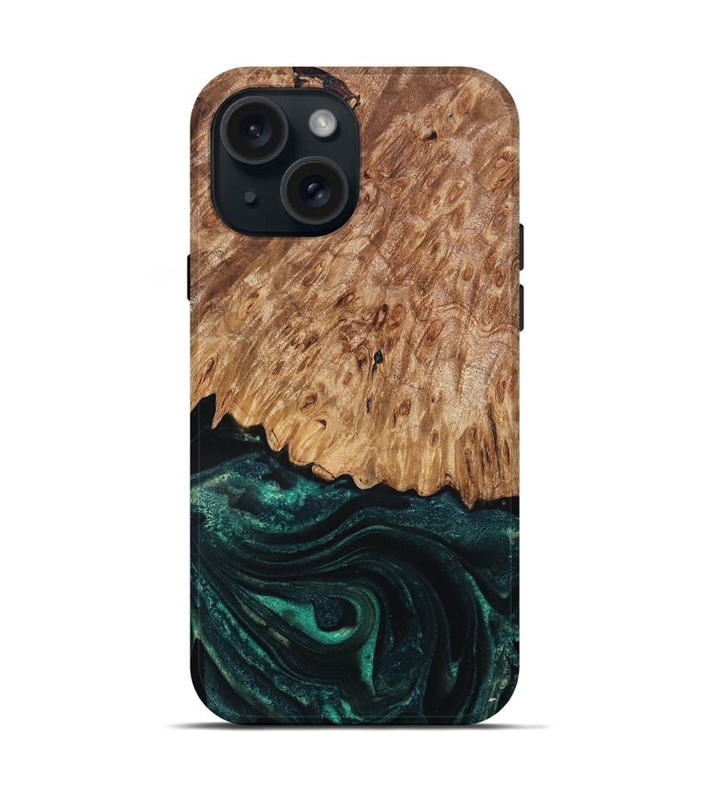 iPhone 15 Wood Live Edge Phone Case - Jaycee (Green, 832179)