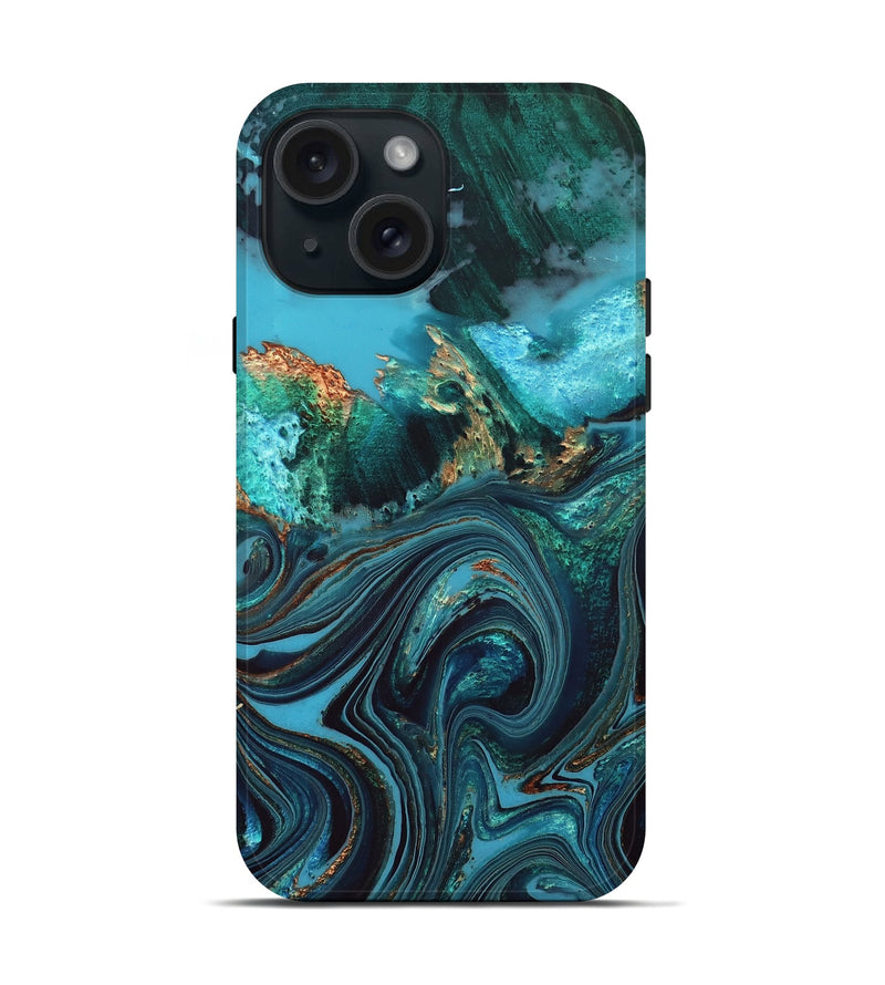 iPhone 15 Wood Live Edge Phone Case - Jonna (Blue, 832180)
