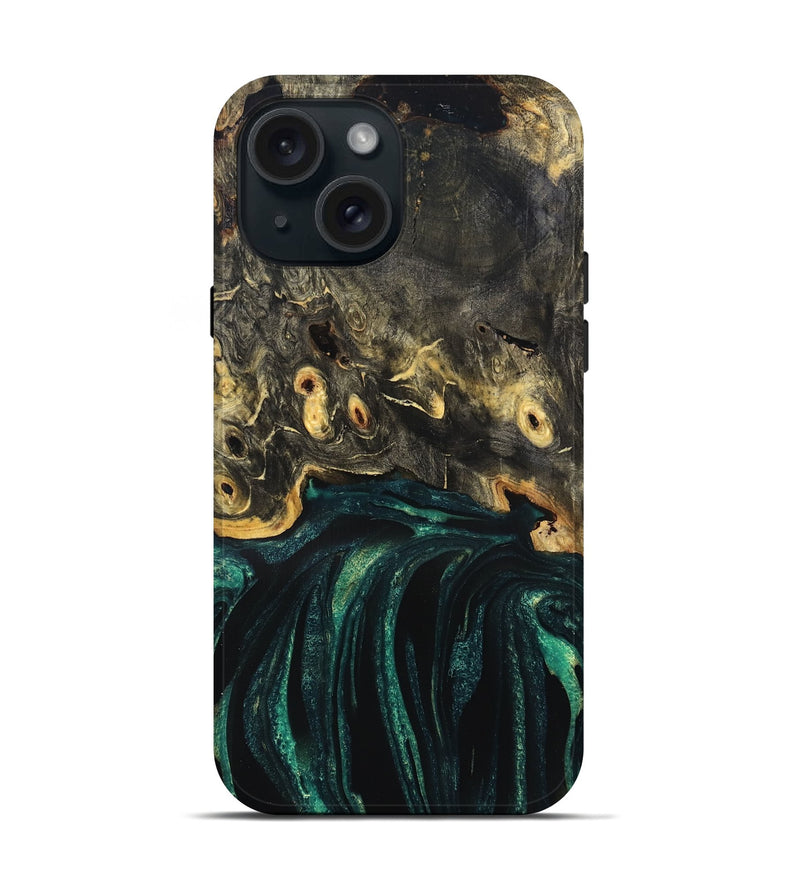 iPhone 15 Wood Live Edge Phone Case - Gust (Green, 832181)