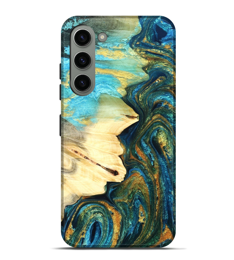 Galaxy S23 Plus Wood Live Edge Phone Case - Atharv (Teal & Gold, 832182)