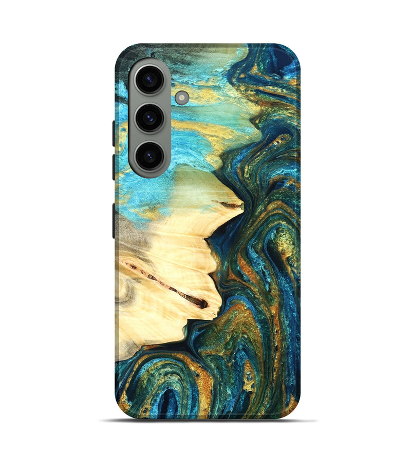 Galaxy S24 Wood Live Edge Phone Case - Atharv (Teal & Gold, 832182)