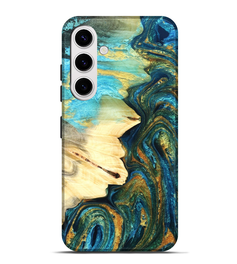 Galaxy S25 Plus Wood Live Edge Phone Case - Atharv (Teal & Gold, 832182)