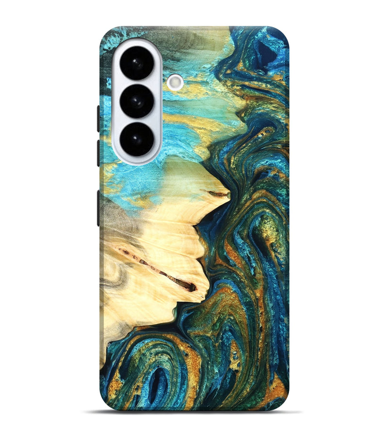 Galaxy S26 Plus Wood Live Edge Phone Case - Atharv (Teal & Gold, 832182)