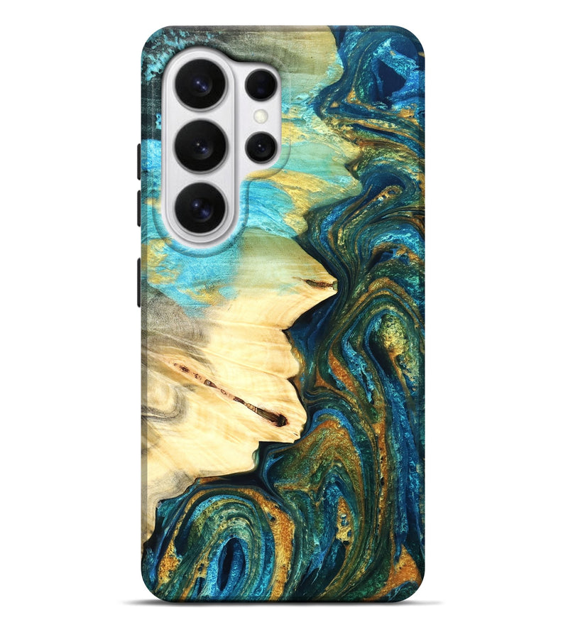 Galaxy S26 Ultra Wood Live Edge Phone Case - Atharv (Teal & Gold, 832182)