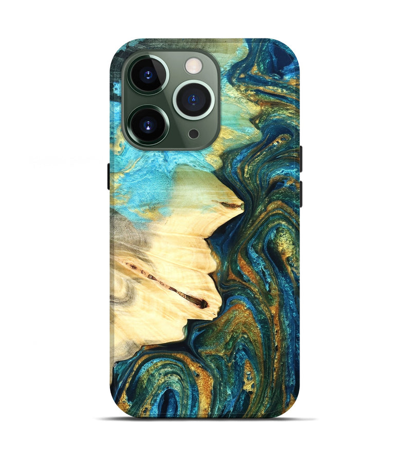 iPhone 13 Pro Wood Live Edge Phone Case - Atharv (Teal & Gold, 832182)