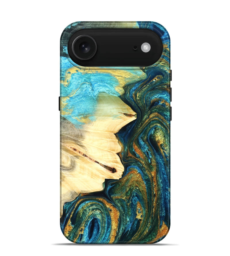 iPhone 17 Air Wood Live Edge Phone Case - Atharv (Teal & Gold, 832182)