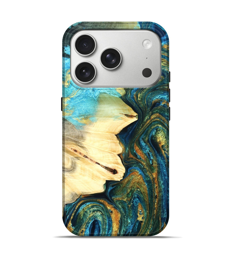 iPhone 17 Pro Wood Live Edge Phone Case - Atharv (Teal & Gold, 832182)