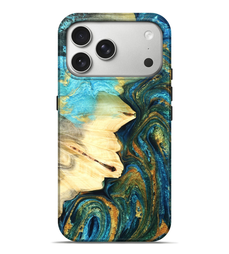 iPhone 17 Pro Max Wood Live Edge Phone Case - Atharv (Teal & Gold, 832182)