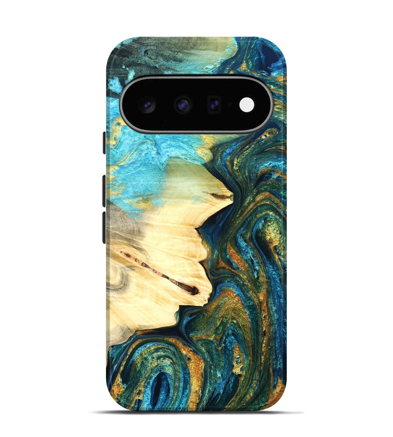 Pixel 11 Wood Live Edge Phone Case - Atharv (Teal & Gold, 832182)