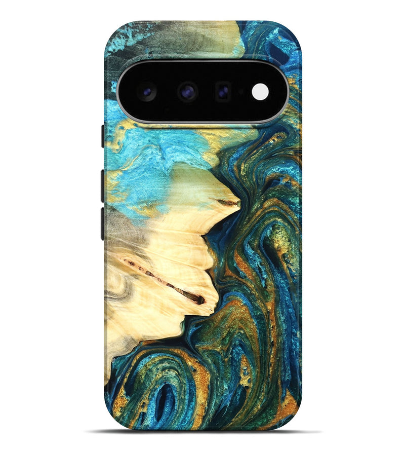 Pixel 11 Pro XL Wood Live Edge Phone Case - Atharv (Teal & Gold, 832182)