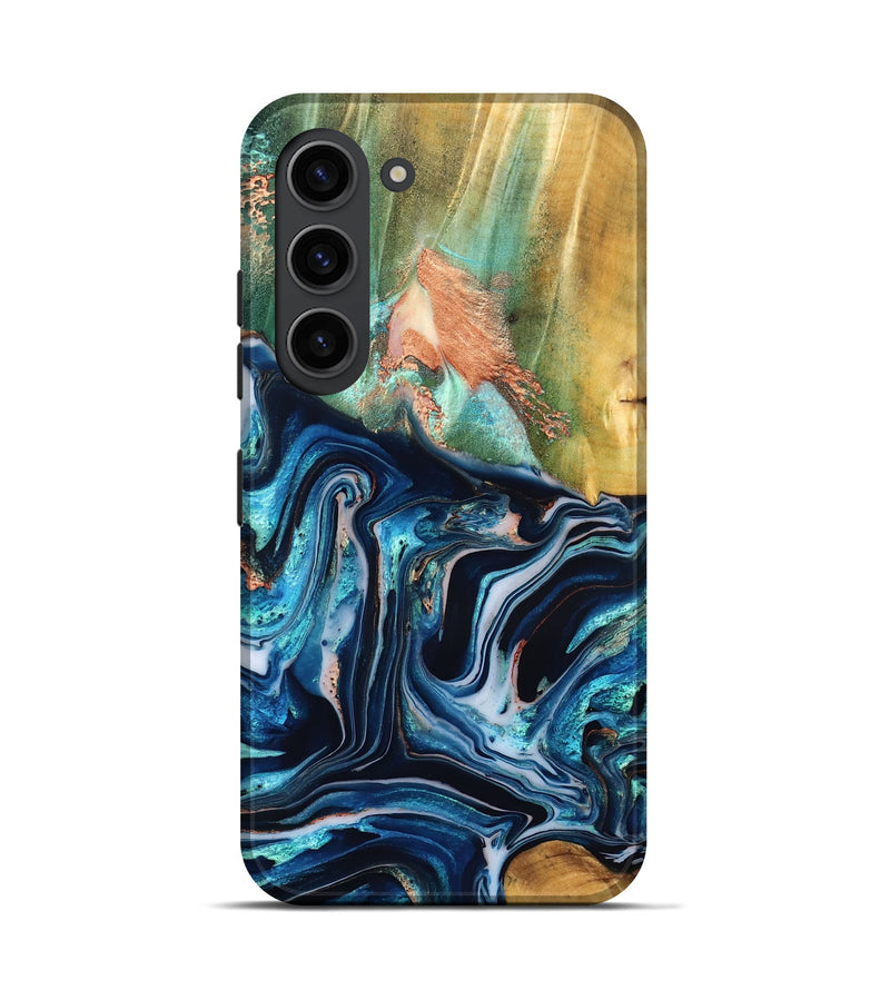 Galaxy S23 Wood Live Edge Phone Case - Tianna (Teal & Gold, 832183)