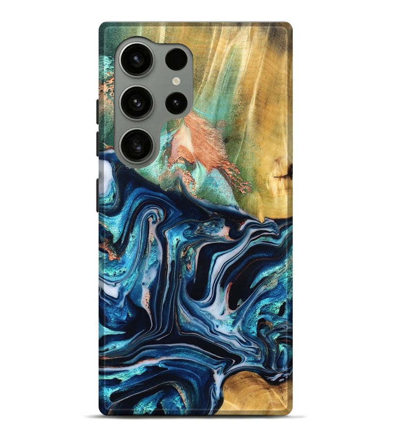 Galaxy S24 Ultra Wood Live Edge Phone Case - Tianna (Teal & Gold, 832183)