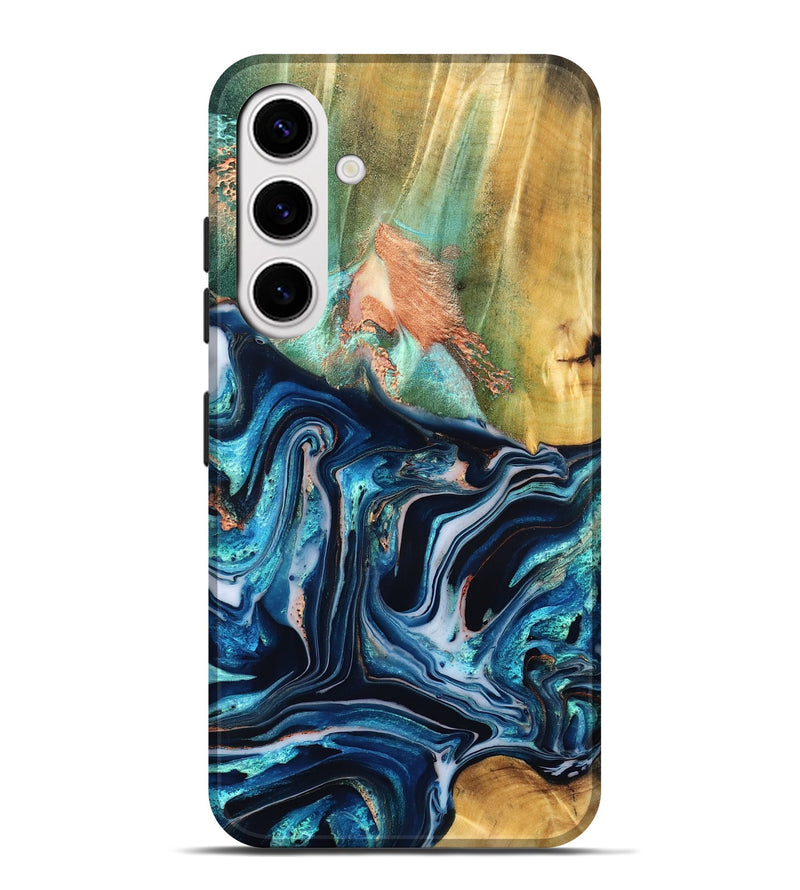 Galaxy S25 Plus Wood Live Edge Phone Case - Tianna (Teal & Gold, 832183)