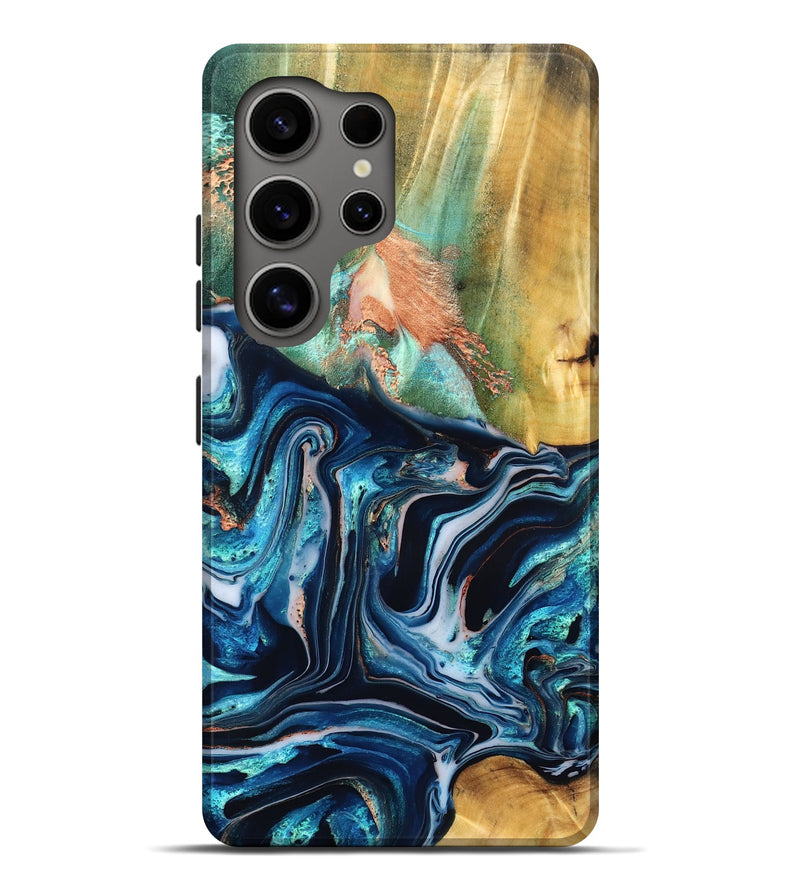 Galaxy S25 Ultra Wood Live Edge Phone Case - Tianna (Teal & Gold, 832183)