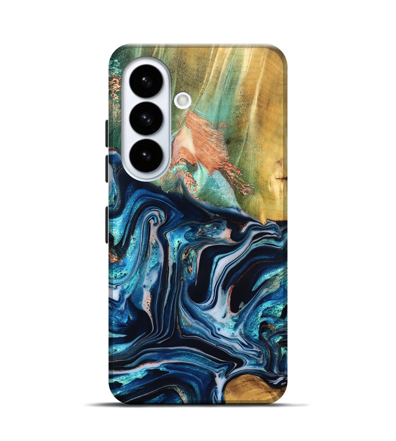 Galaxy S26 Wood Live Edge Phone Case - Tianna (Teal & Gold, 832183)