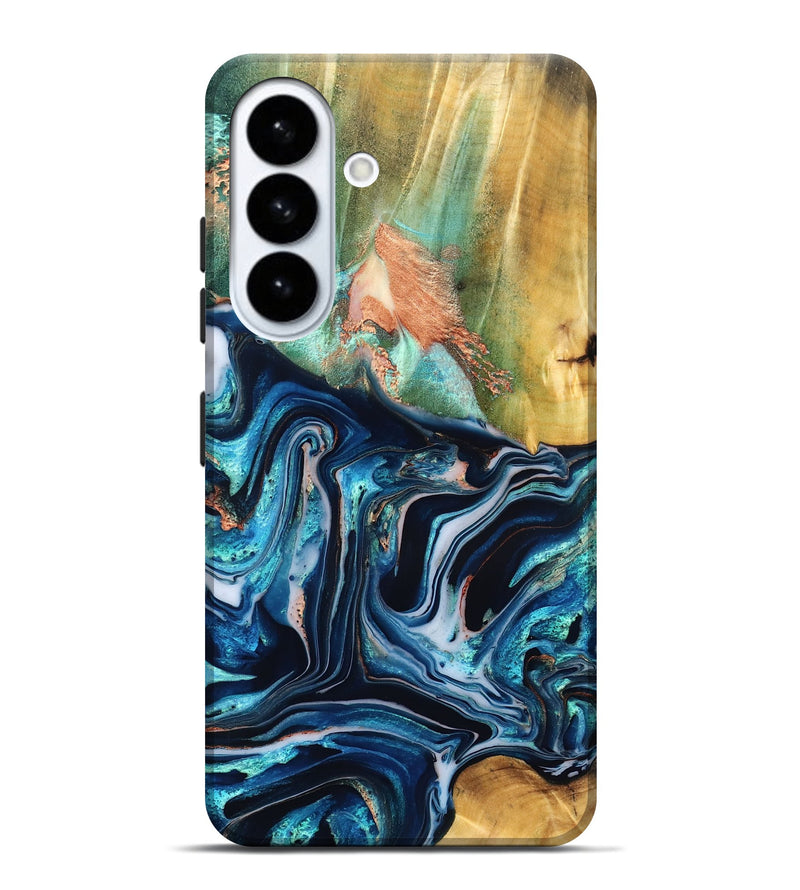 Galaxy S26 Plus Wood Live Edge Phone Case - Tianna (Teal & Gold, 832183)