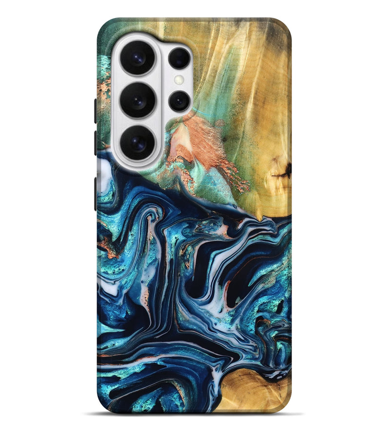 Galaxy S26 Ultra Wood Live Edge Phone Case - Tianna (Teal & Gold, 832183)