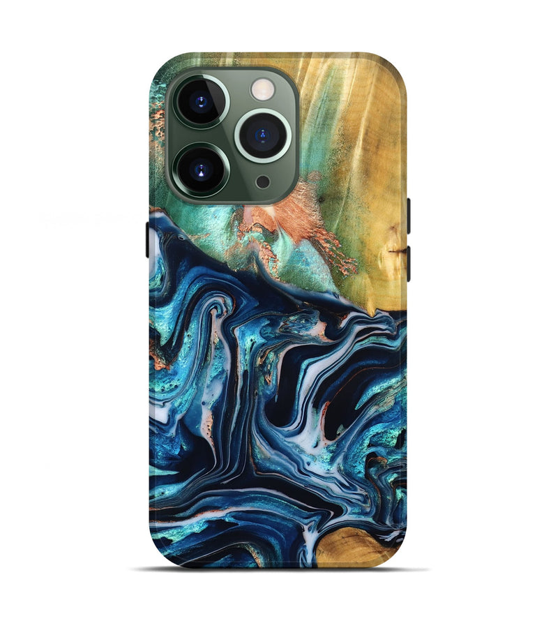 iPhone 13 Pro Wood Live Edge Phone Case - Tianna (Teal & Gold, 832183)