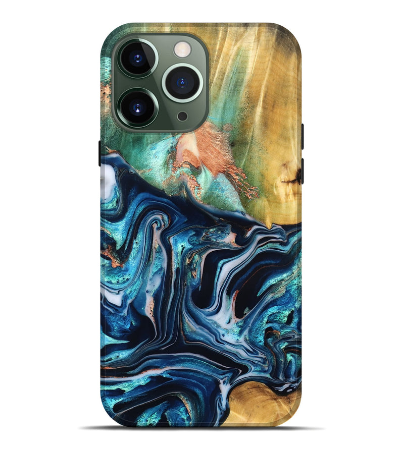 iPhone 13 Pro Max Wood Live Edge Phone Case - Tianna (Teal & Gold, 832183)