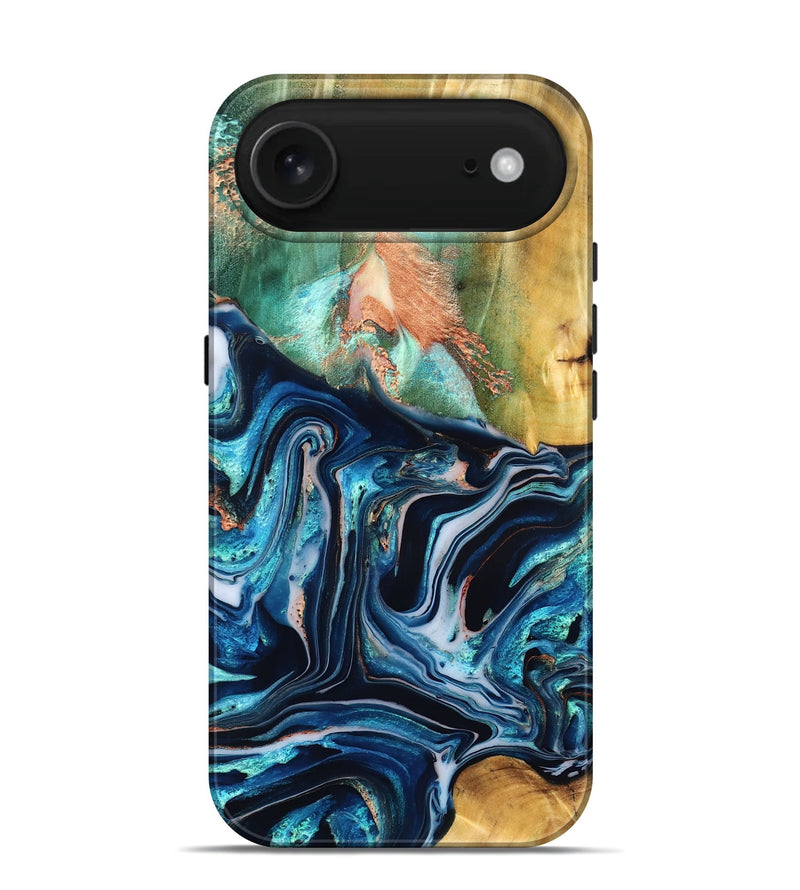 iPhone 17 Air Wood Live Edge Phone Case - Tianna (Teal & Gold, 832183)