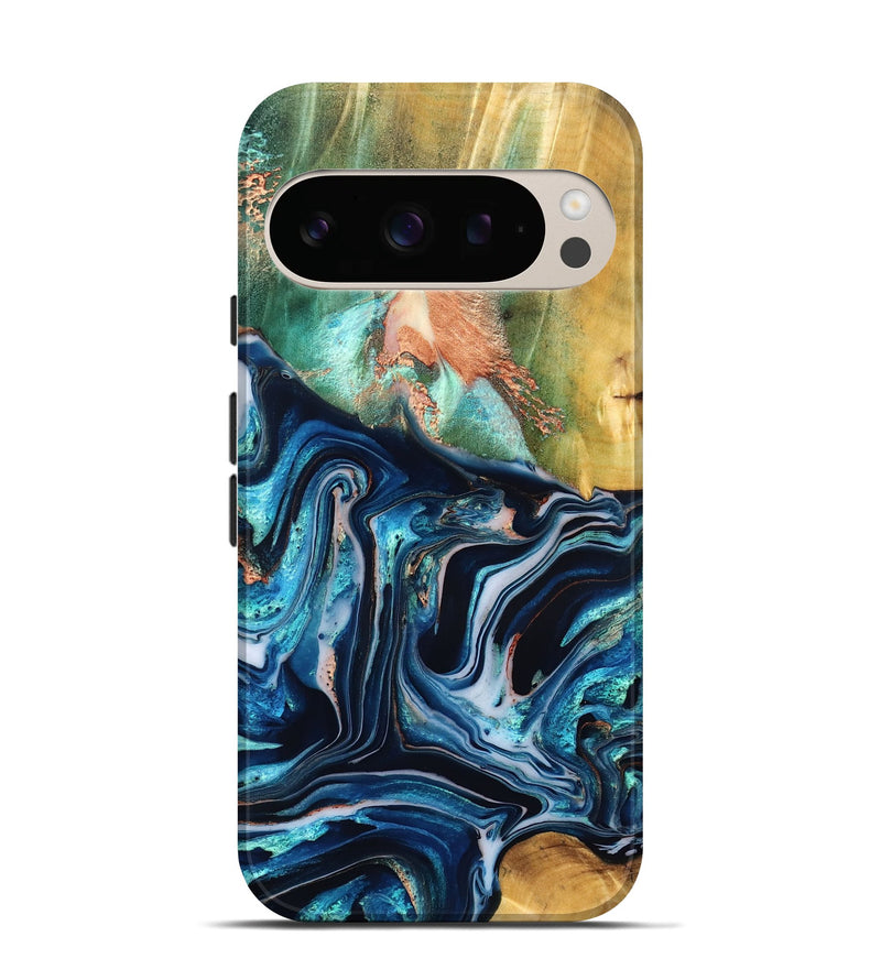 Pixel 10 Pro Wood Live Edge Phone Case - Tianna (Teal & Gold, 832183)
