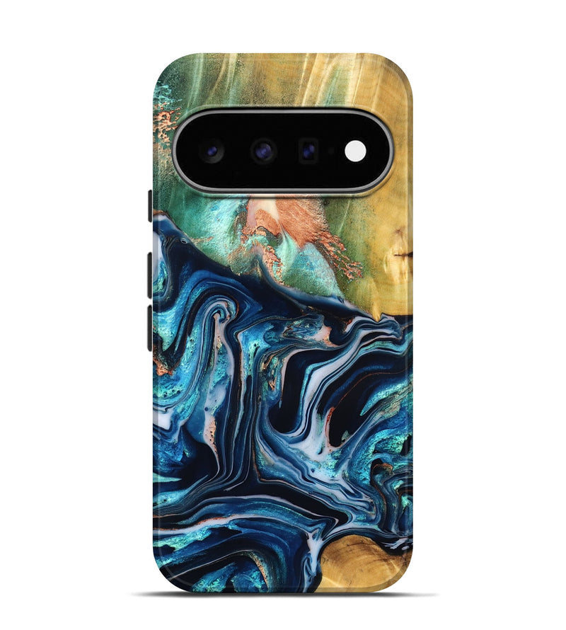 Pixel 11 Pro Wood Live Edge Phone Case - Tianna (Teal & Gold, 832183)