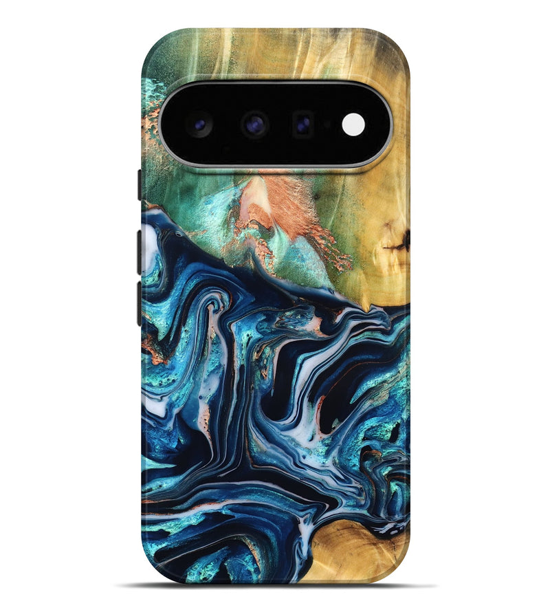 Pixel 11 Pro XL Wood Live Edge Phone Case - Tianna (Teal & Gold, 832183)