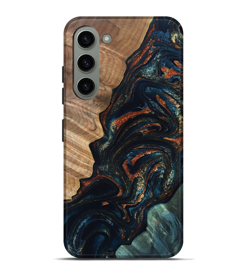 Galaxy S23 Plus Wood Live Edge Phone Case - Keagan (Teal & Gold, 832184)