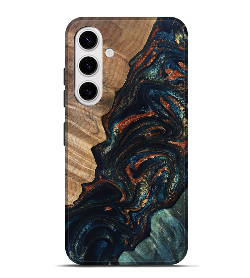 Galaxy S25 Plus Wood Live Edge Phone Case - Keagan (Teal & Gold, 832184)