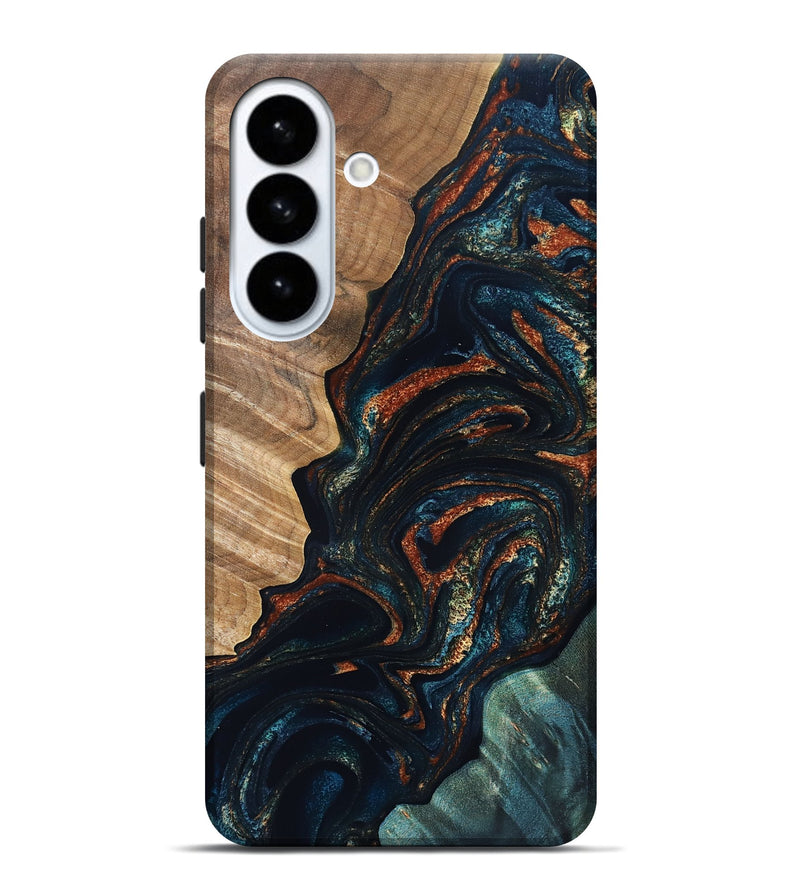 Galaxy S26 Plus Wood Live Edge Phone Case - Keagan (Teal & Gold, 832184)