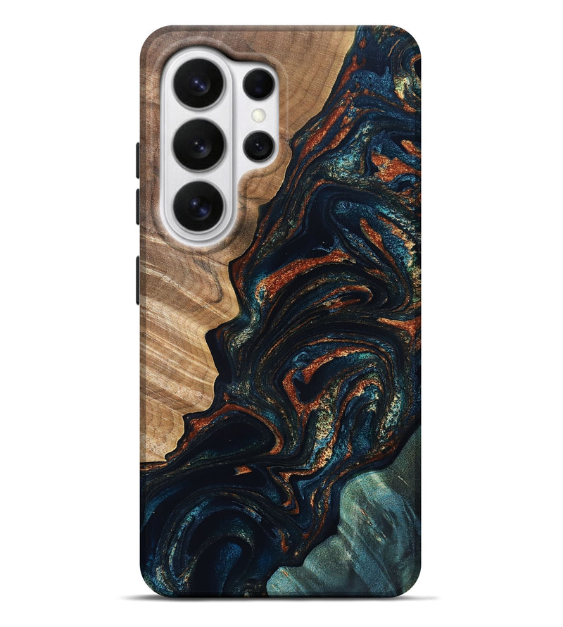 Galaxy S26 Ultra Wood Live Edge Phone Case - Keagan (Teal & Gold, 832184)