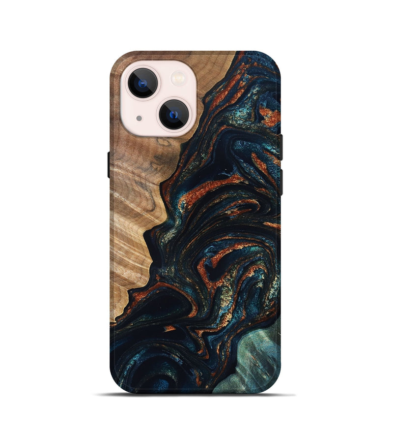 iPhone 13 mini Wood Live Edge Phone Case - Keagan (Teal & Gold, 832184)