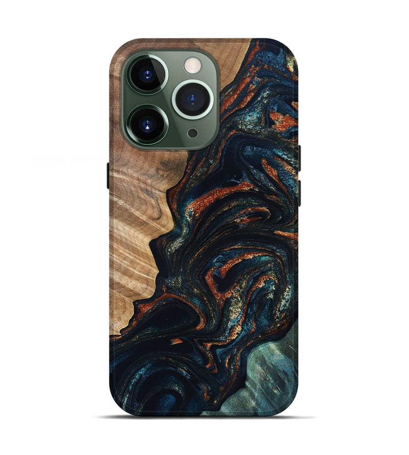 iPhone 13 Pro Wood Live Edge Phone Case - Keagan (Teal & Gold, 832184)