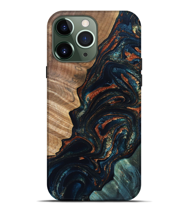 iPhone 13 Pro Max Wood Live Edge Phone Case - Keagan (Teal & Gold, 832184)