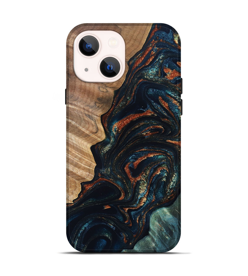 iPhone 14 Wood Live Edge Phone Case - Keagan (Teal & Gold, 832184)